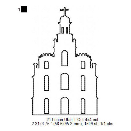 Logan Utah LDS Temple Outline Machine Embroidery Digitized Design Files