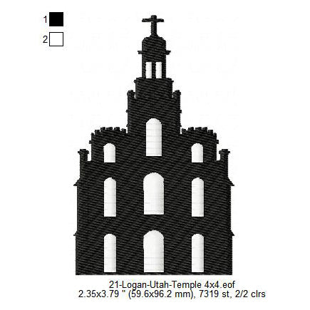 Logan Utah LDS Temple Silhouette Machine Embroidery Digitized Design Files
