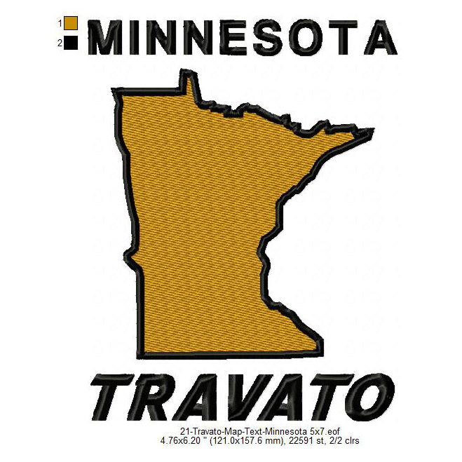 Travato Minnesota State Map Designs Machine Embroidery Digitized Design Files