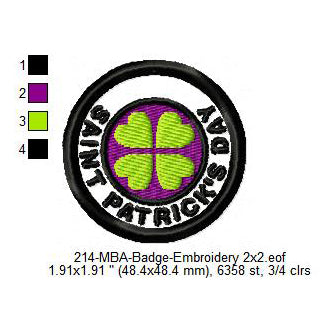 Saint Patrick's Day Three Leaf Clove Merit Adulting Badge Machine Embroidery Digitized Design Files
