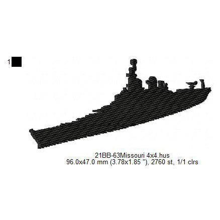 USS Missouri BB-63 Ship Silhouette Machine Embroidery Digitized Design Files