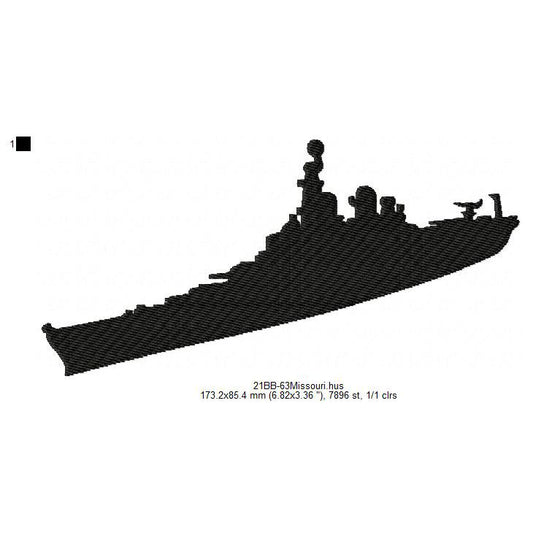 USS Missouri BB-63 Ship Silhouette Machine Embroidery Digitized Design Files