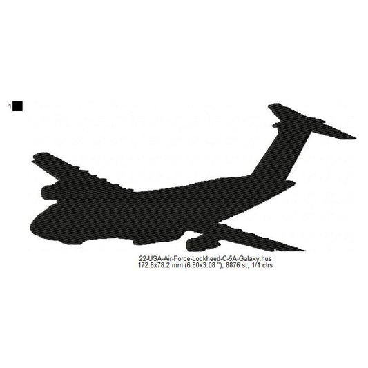 Lockheed C-5A Galaxy Aircraft Silhouette Machine Embroidery Digitized Design Files
