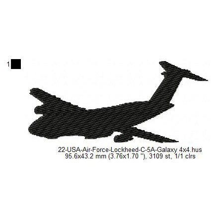 Lockheed C-5A Galaxy Aircraft Silhouette Machine Embroidery Digitized Design Files