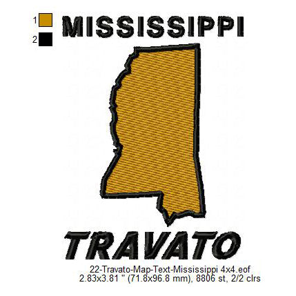 Travato Mississippi State Map Designs Machine Embroidery Digitized Design Files