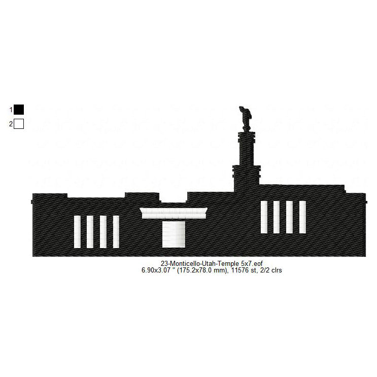 Monticello Utah LDS Temple Silhouette Machine Embroidery Digitized Design Files