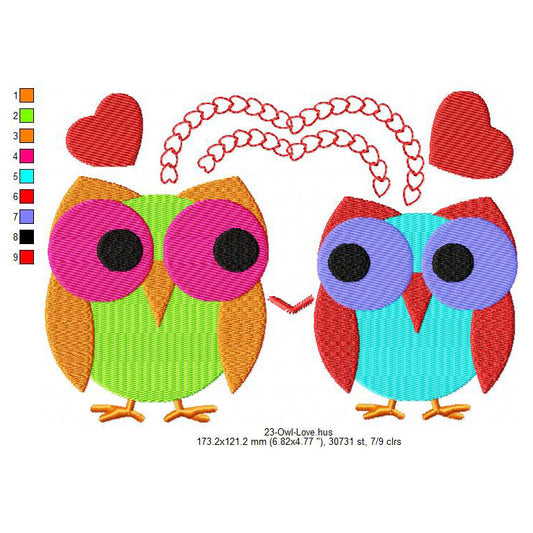 Couple Owl Bird Making Love Valentines Day Machine Embroidery Digitized Design Files