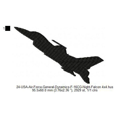 General Dynamics F-16CG Night Falcon Aircraft Silhouette Machine Embroidery Digitized Design Files