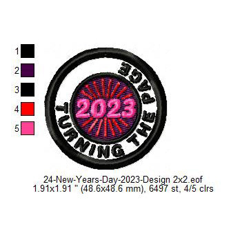 Turning The Page 2023 New Year Wishing Merit Badge Machine Embroidery Digitized Design Files