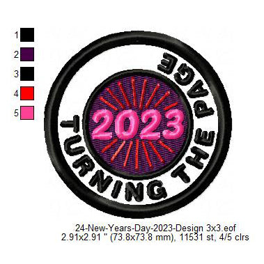Turning The Page 2023 New Year Wishing Merit Badge Machine Embroidery Digitized Design Files