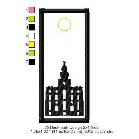 St George Utah LDS Temple Bookmark Machine Embroidery Digitized Design Files