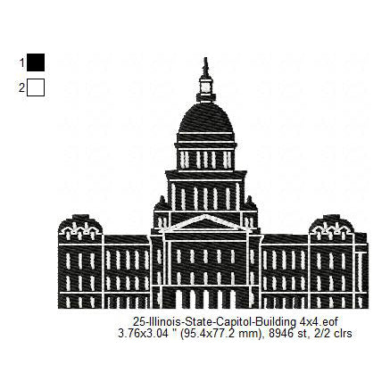 Illinois State Capitol Building Silhouette Machine Embroidery Digitized Design Files