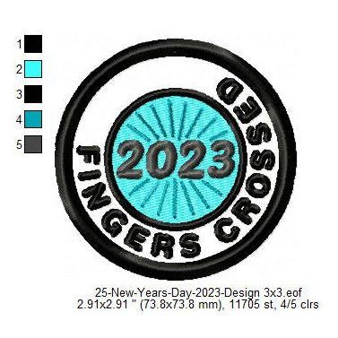 Fingers Crossed 2023 New Year Wishing Merit Badge Machine Embroidery Digitized Design Files