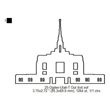 Ogden Utah LDS Temple Outline Machine Embroidery Digitized Design Files
