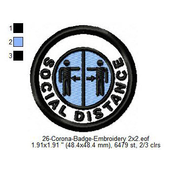 Social Distance Corona Awareness Merit Badge Machine Embroidery Digitized Design Files