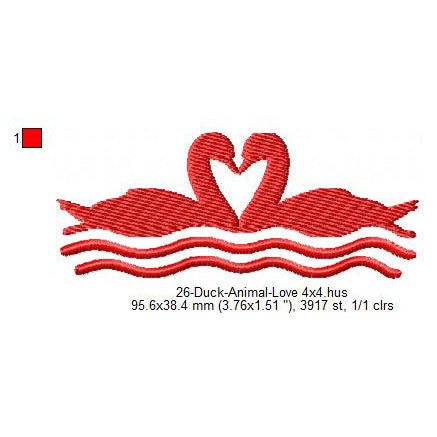 Duck Bird Animal Love Valentines Day Machine Embroidery Digitized Design Files