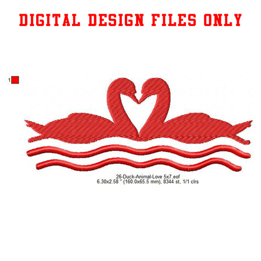 Duck Bird Animal Love Valentines Day Machine Embroidery Digitized Design Files