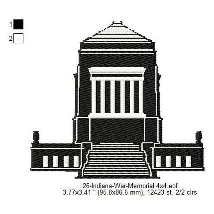 Indiana War Memorial Silhouette Machine Embroidery Digitized Design Files