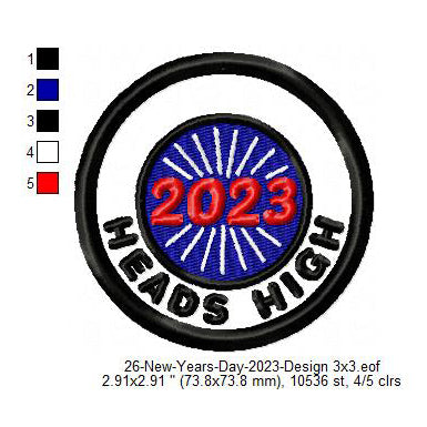 Heads High 2023 New Year Wishing Merit Badge Machine Embroidery Digitized Design Files