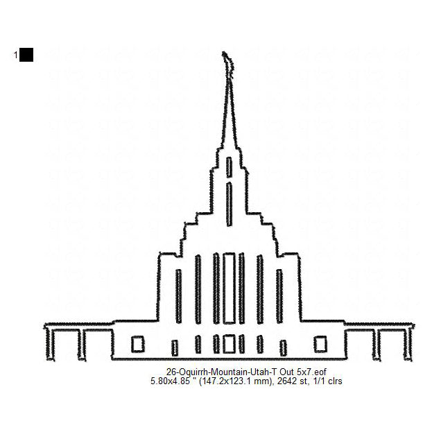Oquirrh Mountain Utah LDS Temple Outline Machine Embroidery Digitized Design Files