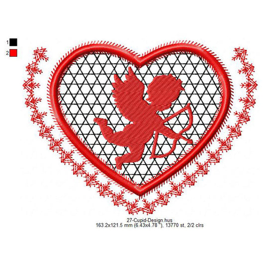 Cupid Love Swirl Symbol Valentines Day Machine Embroidery Digitized Design Files
