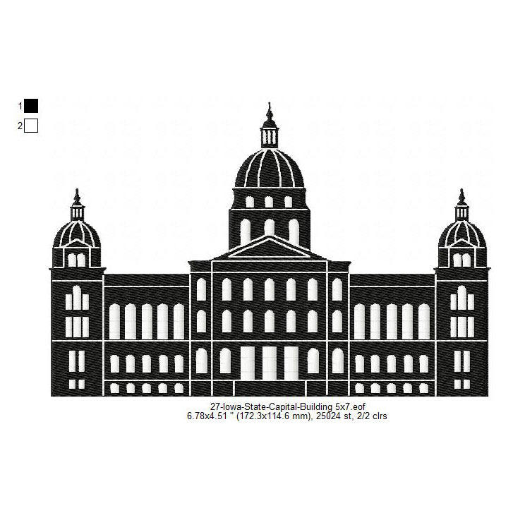 Iowa State Capital Building Silhouette Machine Embroidery Digitized Design Files