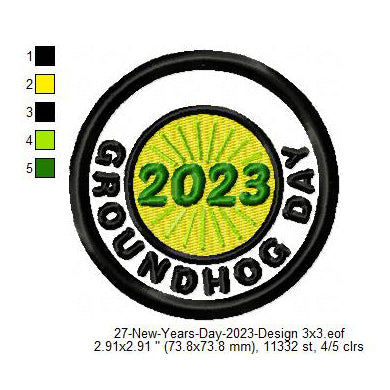Groundhog Day 2023 New Year Wishing Merit Badge Machine Embroidery Digitized Design Files