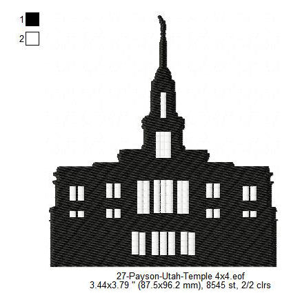Payson Utah LDS Temple Silhouette Machine Embroidery Digitized Design Files