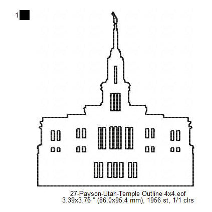 Payson Utah LDS Temple Outline Machine Embroidery Digitized Design Files