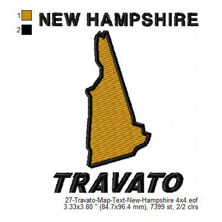 Travato New Hampshire State Map Designs Machine Embroidery Digitized Design Files