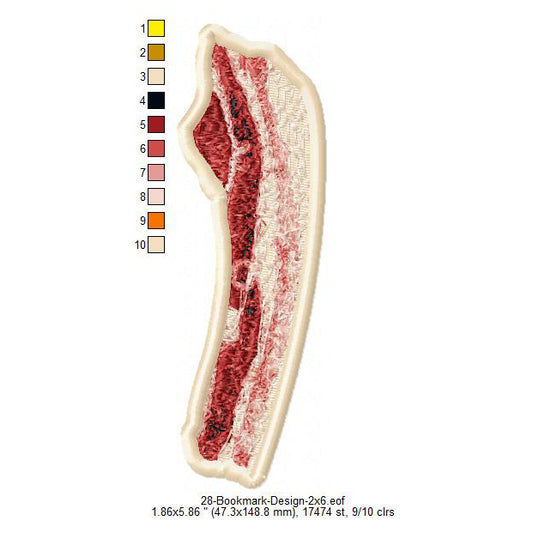 Bacon Bookmark Machine Embroidery Digitized Design Files