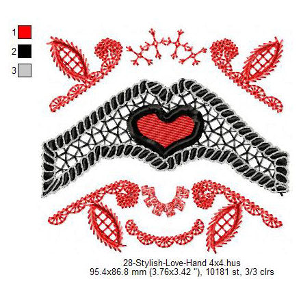 Swirl Love Hand Valentines Day Machine Embroidery Digitized Design Files