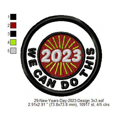 We Can Do This 2023 New Year Wishing Merit Badge Machine Embroidery Digitized Design Files