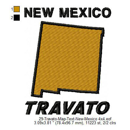 Travato New Mexico State Map Designs Machine Embroidery Digitized Design Files