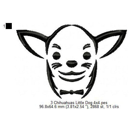 Chihuahua Cute Little Dog Line Art Silhouette Machine Embroidery Digitized Design Files