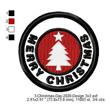 Merry Christmas Tree Silhouette Merit Badge Machine Embroidery Digitized Design Files