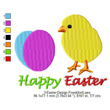 Happy Easter Day Egg Chick Machine Embroidery Digitized Design Files