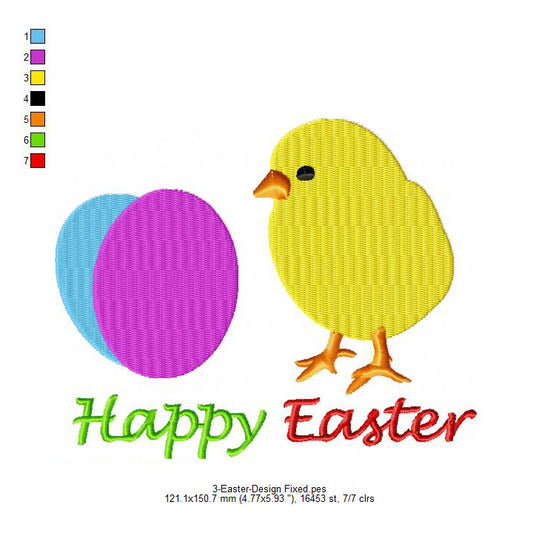Happy Easter Day Egg Chick Machine Embroidery Digitized Design Files
