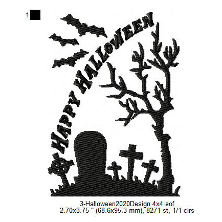 Happy Halloween Graveyard Scary Scenery Wishing Machine Embroidery Digitized Design Files