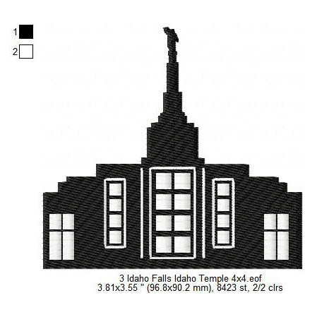 Idaho Falls LDS Temple Silhouette Machine Embroidery Digitized Design Files