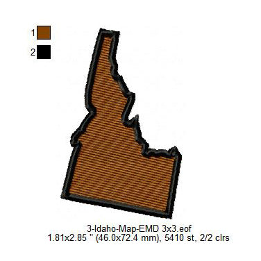 Idaho State Map Machine Embroidery Digitized Design Files