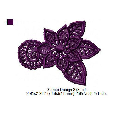 Purple Floral Lace Art Machine Embroidery Digitized Design Files
