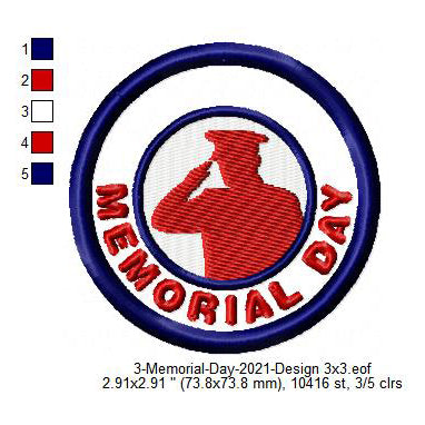 Memorial Day Salute Officer Merit Badge Machine Embroidery Digitized Design Files