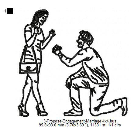 Propose Engagement Line Art Valentines Day Machine Embroidery Digitized Design Files