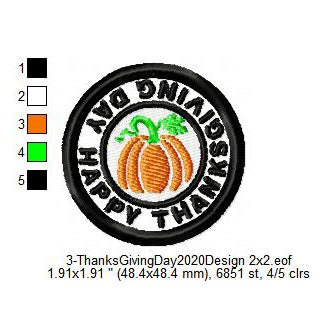 Happy Thanksgiving Day Pumpkin Merit Badge Machine Embroidery Digitized Design Files