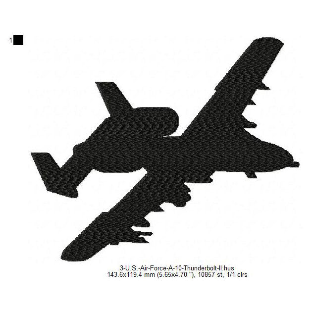 Fairchild Republic A-10 Thunderbolt II Machine Embroidery Digitized Design Files