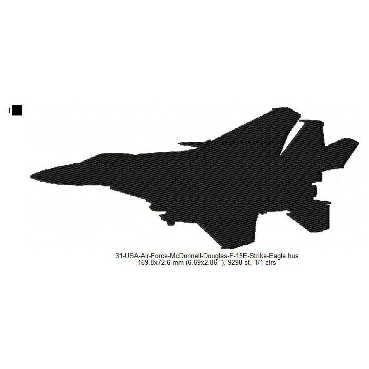 McDonnell Douglas F-15E Strike Eagle Aircraft Silhouette Machine Embroidery Digitized Design Files