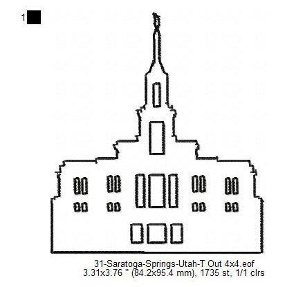 Saratoga Springs Utah LDS Temple Outline Machine Embroidery Digitized Design Files