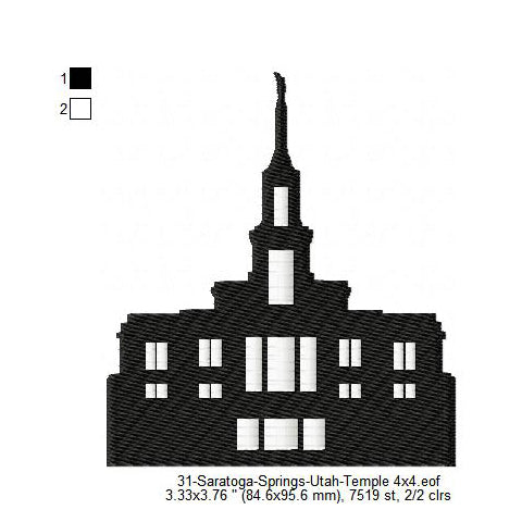 Saratoga Springs Utah LDS Temple Silhouette Machine Embroidery Digitized Design Files