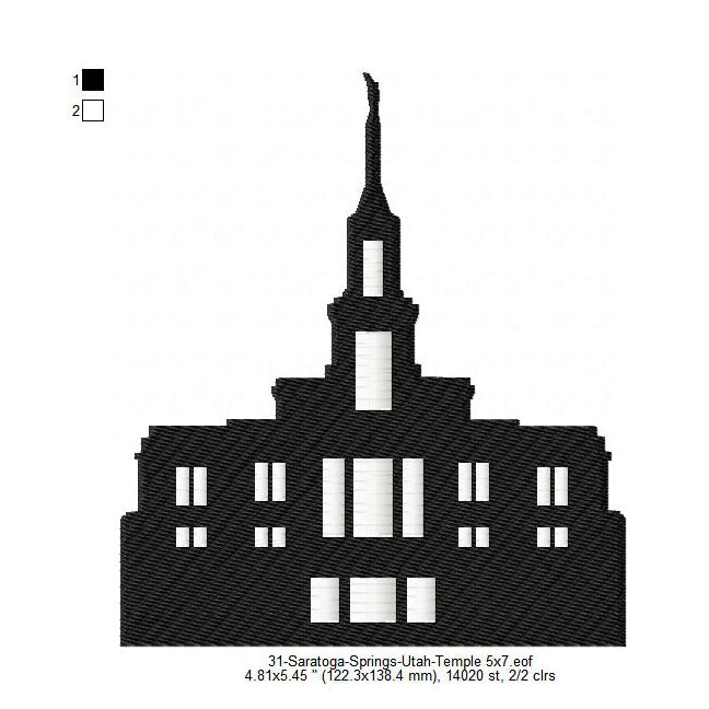 Saratoga Springs Utah LDS Temple Silhouette Machine Embroidery Digitized Design Files